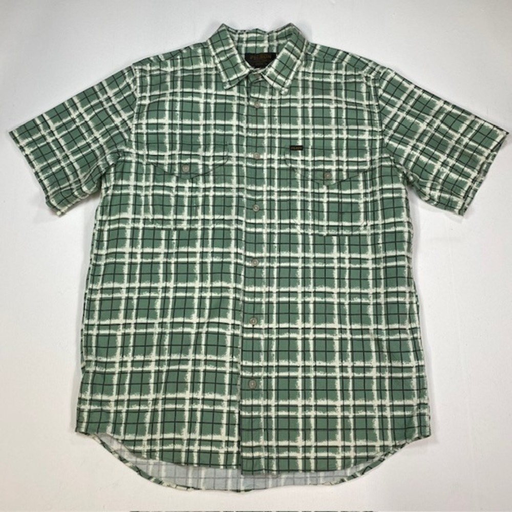 Filson Mens Green‎ White Grid Short Sleeve Button Down Shirt DEEPSEAS Medium